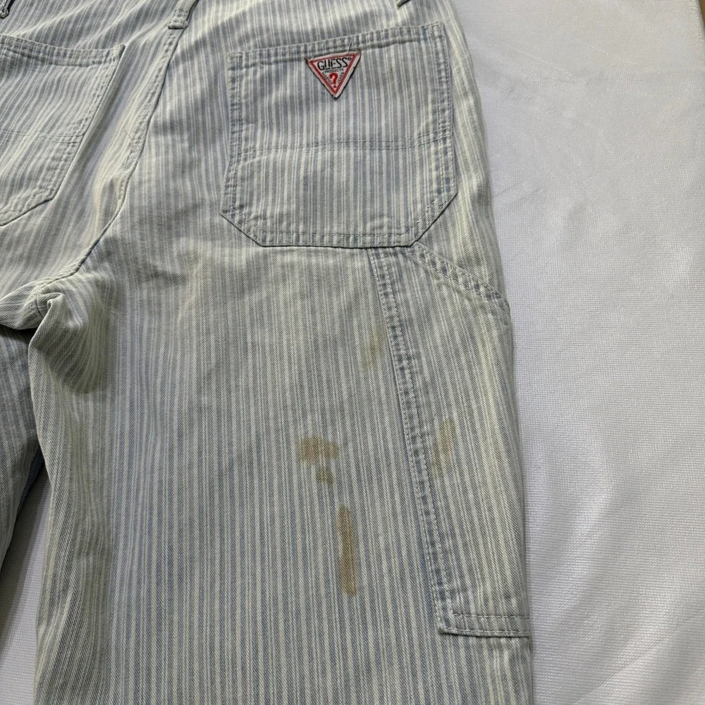 Guess Overalls Womens 1 VTG 90s Pinstriped Colorblock Denim Made in USA Coastal